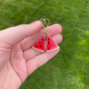 Resin Watermelon Earrings with Gold Accents